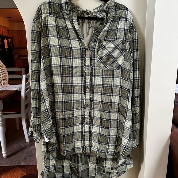 Free People Tunic Wild Side Plaid Tie Back Slouchy Oversized- Size Small - Picture 4 of 7